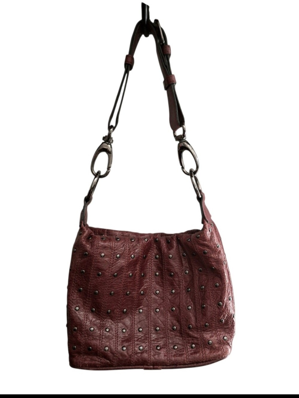BERGE' Italy Red Crinkled Leather Studded Bag Y2K